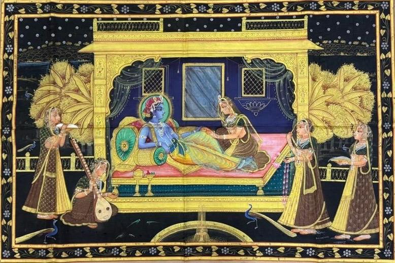 Radha Krishna Seated on a Chaupal